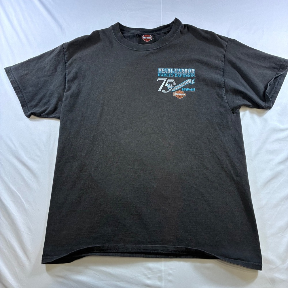 Harley-Davidson Pearl Harbor 75th Anniversary Hawaii T-Shirt Black Mens L VTG